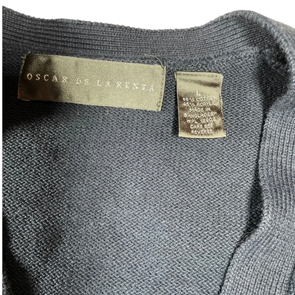 Oscar de la Renta Men Navy Blue  Sweater Button Front L Eclectic Grandpa Coastal